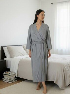 CABERNET WOMEN'S gray ROBE BELTED POCKETS 3/4 SLEEVE size L